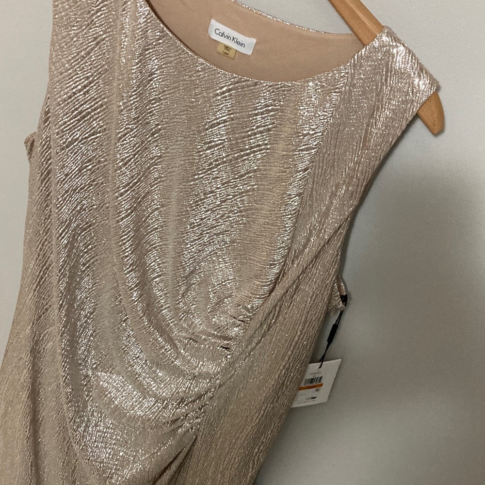 Calvin Klein Shimmering Metallic Gold Sleeveless Sheath Dress, Plus Size 16, 16W - Picture 10 of 14